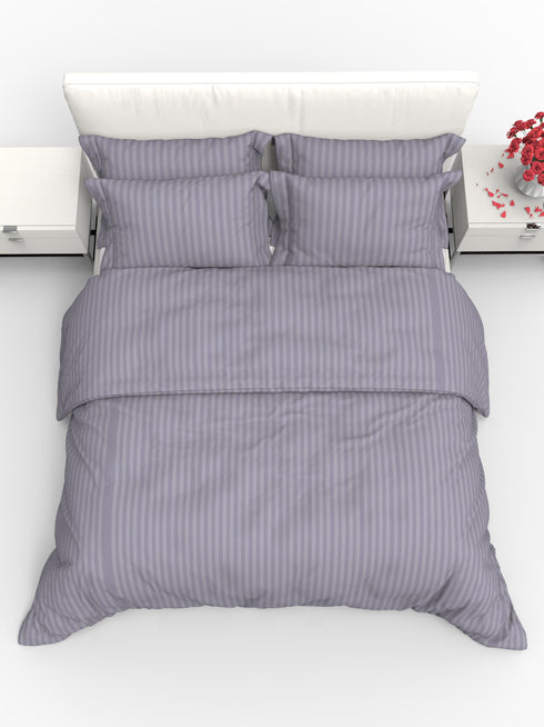 Blanc Dark Solid Color 100% Cotton Striped Satin 220 TC 3 Piece Bedding Set